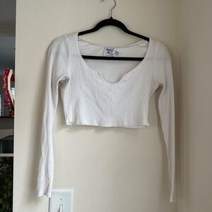 Princess Polly white ribbed super cropped long sleeve
